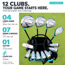 Load image into Gallery viewer, PGM Women's Complete 12-Club Golf Set with Stand Bag & Hybrid - Left-Handed