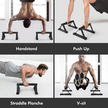 Load image into Gallery viewer, Wood push up bars Parallettes bars Anti-slip Handstand Bars for Calisthenics, Fitness, Floor workouts Solid Wood with Sturdy Metal Bracket, Support 500 lbs