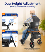 Load image into Gallery viewer, VOCIC Walkers for Seniors, Z21 Rollator Walker with Seat Supports 350lb, 8" Big Wheels for All Terrain, Ergonomic Arc Seat & 6" Ultra Backrest Foldable Walker, Dual Height Adjustment, Lightweight 2025