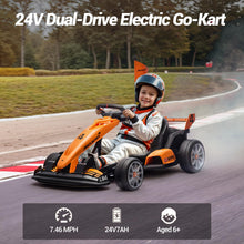 Load image into Gallery viewer, 24V Electric Go Kart, Licensed Drift Kart, Length Adjustment, LED Light, Crazy Cart for Kids Ages 6+, 400W Motor, Max Loads 130 LBS