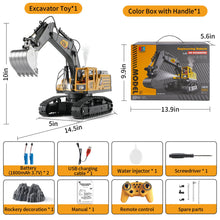 Load image into Gallery viewer, Remote Control Excavator Toys for Boys,14 Channel RC Digger Construction Toys Tractor, Simulated Smoke, Sound, Lighting, Metal Digging Head