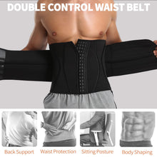 Load image into Gallery viewer, KIWI RATA Neoprene Workout Waist Trainer for Men Sweat Belt with Double Belly Straps, X-shape Steel Bones