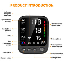 Load image into Gallery viewer, Blood Pressure Machine, Automatic Upper Arm Blood Pressure Monitor with 2x199 Readout, 4.5 Inch Backlit Large Screen Adjustable Large Cuff 9 to 17 Inches - Arrhythmia and Home Hypertension Detector