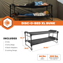 Load image into Gallery viewer, Disc-O-Bed Extra Large Portable Bunk Camping Cots with Carry Bags, Black