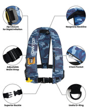 Load image into Gallery viewer, Owntop Automatic/Manual Inflatable Vest, Manual Convertible Option, Low Profile, Zipper Closure, Inflatable Fishing Jacket for Kayaking, Boating and Fishing, 24g CO2 Cylinder Included