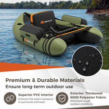 Load image into Gallery viewer, Goplus Inflatable Float Tube, Fishing Belly Boat w/Paddle, Flippers, Fish Ruler, Pump, Storage Bag, Adjustable Straps, 350LBS Load Capacity (Green, W/Rod Holder)