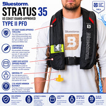 Load image into Gallery viewer, BLUESTORM Stratus 35 Inflatable Life Jacket PFD for Adults (Nitro Red) | US Coast Guard (USCG) Approved Automatic Self Inflating Life Vest Preserver with Manual Ripcord