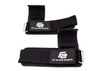 Load image into Gallery viewer, Fit Active Sports Heavy Duty Steel Weight Lifting Hooks with Wrist Straps - Black