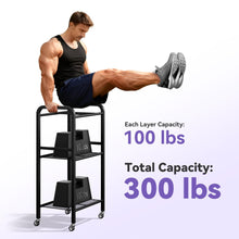 Load image into Gallery viewer, Josmimic 3-Tier Heavy-Duty Home Gym Storage Rack with Hooks and Smooth Wheels for Workout Gear