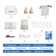 Load image into Gallery viewer, OLDRIV Rechargeable Hearing Aids for Adults Seniors, OTC Hearing Aids for Adults Seniors Rechargeable with Noise Cancelling, Invisible Hearing Aid, 1 Pair (Beige)