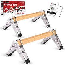 Load image into Gallery viewer, Mochantum Parallettes Bars - Wooden Push Up Bars with Non-Slip Heavy-Duty Stainless Steel Base, 660LB Capacity, Portable Calisthenics Equipment for Calisthenics, Handstand ,Strength Training & Home Gym Workouts, White, 12.7 inch