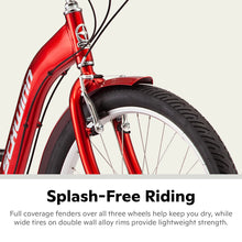 Load image into Gallery viewer, Meridian Deluxe Adult Tricycle Bike, Men and Women Three Wheel Beach Cruiser, 26-Inch Wheels, Red