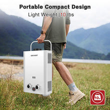 Load image into Gallery viewer, OEVANT Propane Water Heater, 1.58GPM 6L Portable Tankless Water Heater with Handle & Overheating Protection, Propane Gas, Instant Hot Water for RV Camping, Outdoor Shower (WHITE)