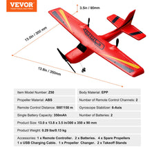 Load image into Gallery viewer, RC Airplane, 2.4GHz 2 Channel Remote Control Aircraft with 6-Axis Gyro Stabilizer, Ready to Fly Aircraft Toy, Red
