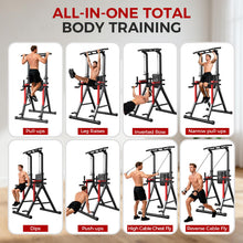 Load image into Gallery viewer, Power Tower Pull Up Bar Free Standing,13-Level Adjustable Height Dip Station with X-Frame Stability, Multi-Grip Handles, Backrest, Home Gym Strength Training Equipment 400LBS