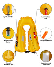Load image into Gallery viewer, Owntop Automatic/Manual Inflatable Vest, Manual Convertible Option, Low Profile, Zipper Closure, Inflatable Fishing Jacket for Kayaking, Boating and Fishing, 24g CO2 Cylinder Included