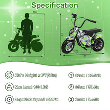 Load image into Gallery viewer, Electric Motorcycle, 250W Kids Electric Dirt Bike, 24V Ride on Toys for Big Kids Off-Road Bike Motocross, Green