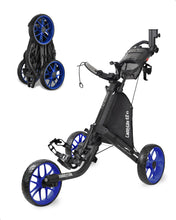 Load image into Gallery viewer, CaddyTek EZ V8 3-Wheel Golf Push Cart | Patented 1-Click Fold, Lightweight & Compact Foldable Design, Durable EVA Wheels with Foot Brake & Adjustable Handle - Blue
