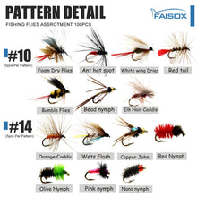 Load image into Gallery viewer, Fly Fishing Flies Assortment Kit Dry Wet Nyphms Tenkara Popper Streamer Woolly Bugger for Trout Bass Salmon Steelhead with Fly Box (100PCS Fishing Flies Kit)