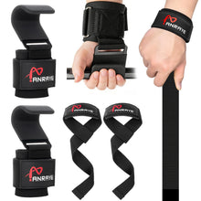 Load image into Gallery viewer, Weight Lifting Hooks & Wrist Straps Set – Black-Red