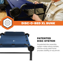Load image into Gallery viewer, Disc-O-Bed Extra Large Portable Bunk Camping Cots with Carry Bags - Heavy-Duty Indoor or Outdoor Sleeping System, Converts to Bench or Separate Beds, 500 lb Weight Capacity Per Cot, Navy