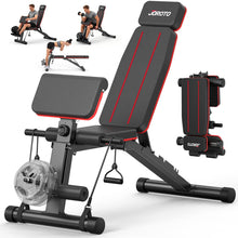 Load image into Gallery viewer, JOROTO Adjustable Weight Bench for Home Gym, 1000 LBS Foldable Incline Decline Flat Workout Bench with Leg Extension & Back Extension, Exercise Preacher Curl Bench for Full Body Training, Red MD55