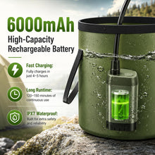 Load image into Gallery viewer, ELZONYX Portable Shower for Camping, 6000mAh Rechargeable Camping Shower with Intelligent LED Display, Foldable Bucket, 4 Spray Modes, IPX7 Waterproof Outdoor Camp Pump for Hiking, Travel, Car, Pet