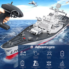 Load image into Gallery viewer, 1/390 Scale RC Warship, RC Military Battleship, RC Boat with 2motor, LED Light, Low Battery Alarm, Automatic Power Off, 2.4GHz RC Cruiser Boat