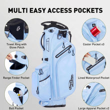Load image into Gallery viewer, KeyOpen Lightweight Golf Stand Bag, 14 Way Golf Bags with Full Length Dividers for Men Women, Encrypted 900D Weather-Proof Club Carry Bag with Ergonomic Dual Strap, Cooler Pockets, 9 Pockets, Cyan