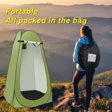 Load image into Gallery viewer, Portable Camping Bathroom Shower Tent Kit, Outdoor Pop Up Privacy Changing Tent with 5 Gallon Shower Bag-(Nozzle Upgraded) (Green)