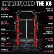 Load image into Gallery viewer, Mikolo K6 Power Cage, Power Rack with Cable Crossover System, Home Gym Packages , 230b Weight Set-Red