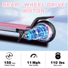 Load image into Gallery viewer, Kids Ages 6-12, 150W Motor, 4/7/11 Mph, 60 mins Ride Time, Adjustable Speed, LED Display, Colorful Lights, Electronic Brake (Pink)