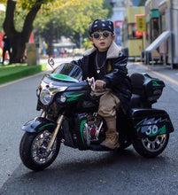 Load image into Gallery viewer, Kids Motorcycle,Ride on Motorcycle, Motorbike for Kids with Key Start /3 Wheels Headlight/Storage Box/Two Motor/Two seat (Black)
