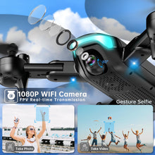 Load image into Gallery viewer, Drone with 1080P Camera for Beginners, Foldable, Altitude Hold, Gestures Selfie, Waypoint Fly, Headless Mode, 2 Batteries