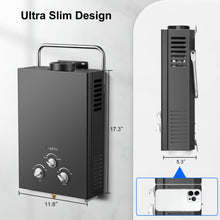 Load image into Gallery viewer, Outdoor Tankless Propane Water Heater 1.58GPM 6L Portable Gas Water Heater with Handle & Overheating Protection, Instant Hot Water for Camping RV Cabin Boat Barn - Black