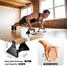 Load image into Gallery viewer, Rocalt Wood Parallettes Push Up Bars, Heavy Duty Steel Calisthenics Equipment, Anti-Slip Push Up Handles for Home Gym Fitness, No Wrist Pain