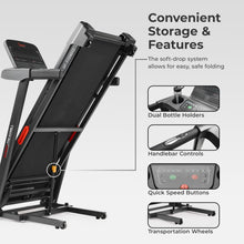 Load image into Gallery viewer, Sunny Health & Fitness Active 400 Smart Auto Incline Treadmill – Foldable Running Machine w/Bluetooth, Wi-Fi, 15-Level Incline, Shock Absorption & SunnyFit Fitness App - SF-T724012