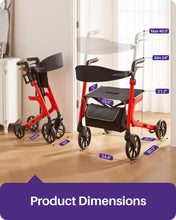 Load image into Gallery viewer, Kekoy Bariatric Rollator Walker for Seniors with Seat, 500 lbs Heavy Duty Walker, 19.5" Extra-Wide Seat, 10" All-Terrain Wheels, Adjustable Height, Foldable Rolling Walker, Hidden Brake Cables, Red