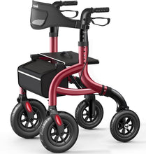 Load image into Gallery viewer, HolyHeal Walkers for Seniors, Rollator Walker with Seat and Backrest, 10" Big Wheels All Terrain, Rolling Walker Foldable Supports 350lb, Lightweight & Height Adjustable, Cane & Cup Holder, Burgundy