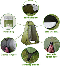 Load image into Gallery viewer, Pop-up Shower Tent & 20L Solar Shower Bag Combo - Waterproof Camping Privacy Shelter with Portable Heated Water Reservoir for Outdoor Bathing, Beach, Hiking (Green, 120x120x190cm)