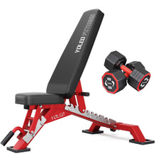 Load image into Gallery viewer, YOLEO Commercial Adjustable Weight Bench - MAX 2300LBS Heavy Duty Workout Bench for Home Gym, Decline/Flat/Incline Bench Press 2.4" Thick Pad (6-Step Assembly) (Weight Bench + 2 Dumbbells)