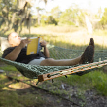 Load image into Gallery viewer, Original Pawleys Island Large Meadow DuraCord Rope Hammock – 13 ft. x 55 in., 2-Person, 450 lb Capacity, Oak Spreader Bar, Zinc-Plated Hardware, Handcrafted in the USA