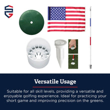 Load image into Gallery viewer, Regulation flagstick, cup & pin flag to use in your backyard or other open space for practice. Use the same products as used by golf courses all over the world and on tour. (USA)