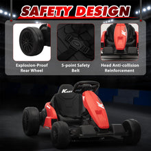 Load image into Gallery viewer, 24V Electric Drifting Go Kart for Kids, Electric Ride On Toy w/85 * 2 Motors, 8mph Max Speed, Safety Belt, Music, Horn, USB (Red)
