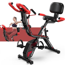 Load image into Gallery viewer, pooboo Folding Exercise Bike - 4-in-1 Magnetic X-Bike, Foldable Upright -Black & Scarlet