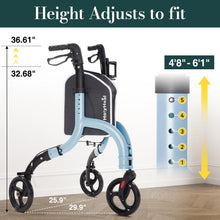 Load image into Gallery viewer, HolyHeal 3 Wheel Walkers for Seniors, Lightweight Rollator Walkers Foldable for Elderly with Cane Hold and Cup Hold, Height Adjustable Aluminum Three Wheel Rolling Walker Mobility Aid, Blue
