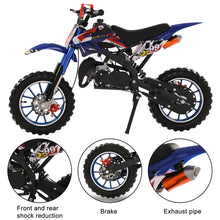 Load image into Gallery viewer, Mini Kids Dirt Bike, Pocket Rocket Mini Motorbike with Suspensions, Off-Road Mini Motorcycle Pit Bike, Disc Brakes, Blue
