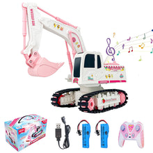 Load image into Gallery viewer, Pink RC Excavator, 6 Channel 2.4Ghz RC Construction Vehicle Toy for Boys Girls 3-12 Year Old, 1:24Scale 360° Rotation Excavator Toy