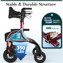 Load image into Gallery viewer, HolyHeal Walkers for Seniors, Rollator Walker with Seat and Backrest, 10" Big Wheels All Terrain, Rolling Walker Foldable Supports 350lb, Lightweight & Height Adjustable, Cane & Cup Holder, Burgundy