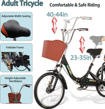 Load image into Gallery viewer, Adult Tricycle Folding Tricycle, Adult Tricycle with seat for Women, Seniors, Men,20 Inch 3-Wheel Bikes (Black)